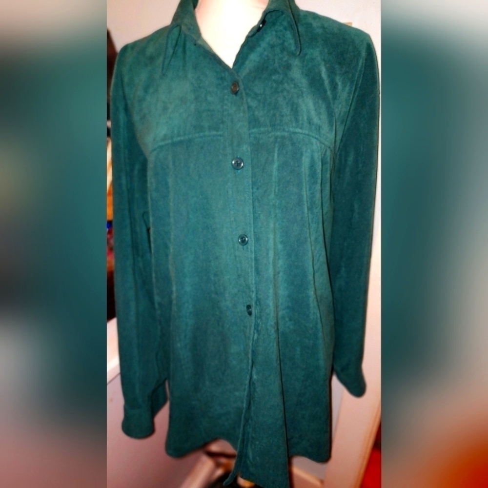 TALBOTS Hunter Green Faux Suede Shirt  Button Up Jacket Long Sleeve Stretch